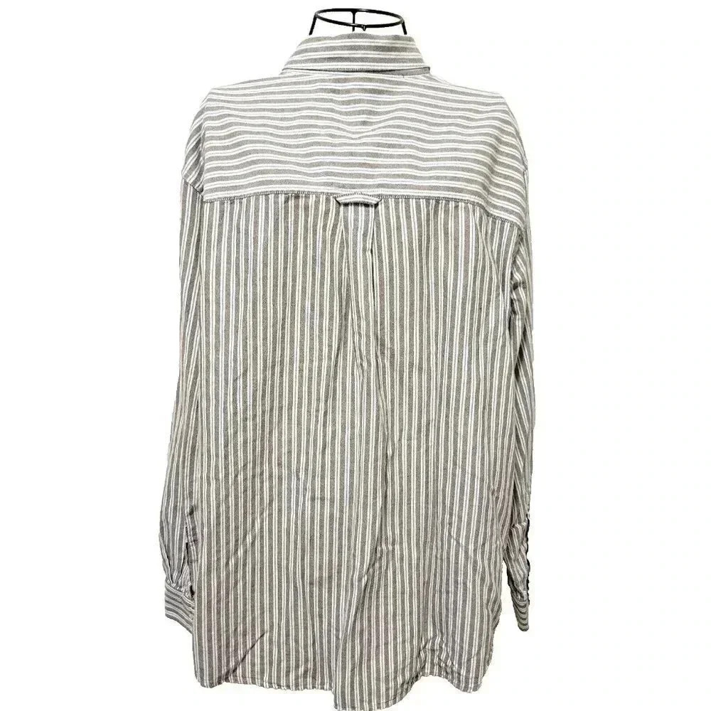 Chaps Button Up Shirt XL Men's White Gray Blue Stripe Long Sleeve 100% Cotton - Picture 2 of 3